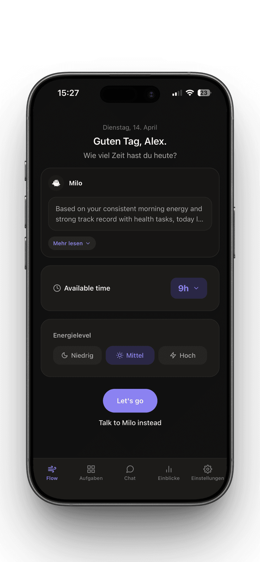 Check-in screen