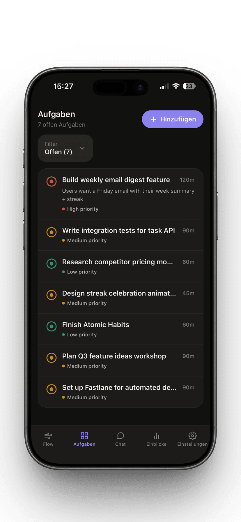 Task backlog screen