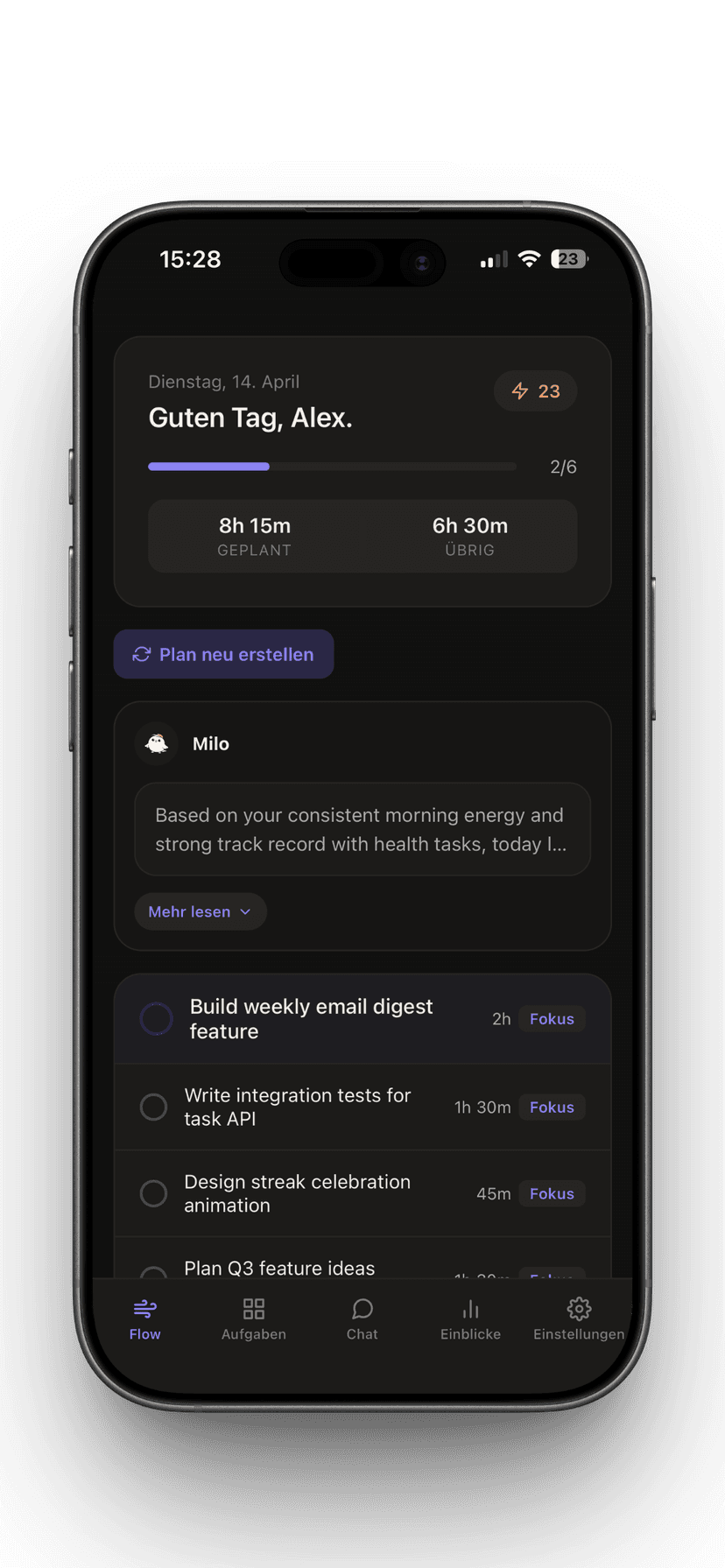 Today's plan screen